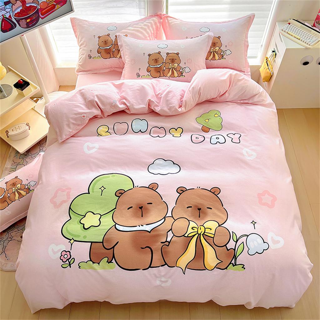 Set de lenjerie de pat Capybara Design 3D Animale drăguțe Set husă de plapumă Microfibră Husă de plapumă pentru Familie, cuplu, copii Față de pernă King