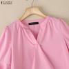 ZANZEA Women Casual V-Neck Ruffles Half Sleeve Loose Blouse