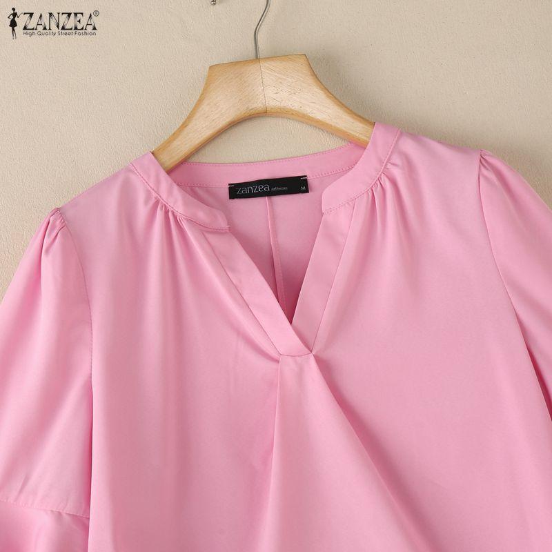 ZANZEA Women Casual V-Neck Ruffles Half Sleeve Loose Blouse
