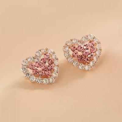 1 Paar herzförmige, exquisite und zarte, frische Ohrring-Accessoires im Waldstil mit rosa Diamanten