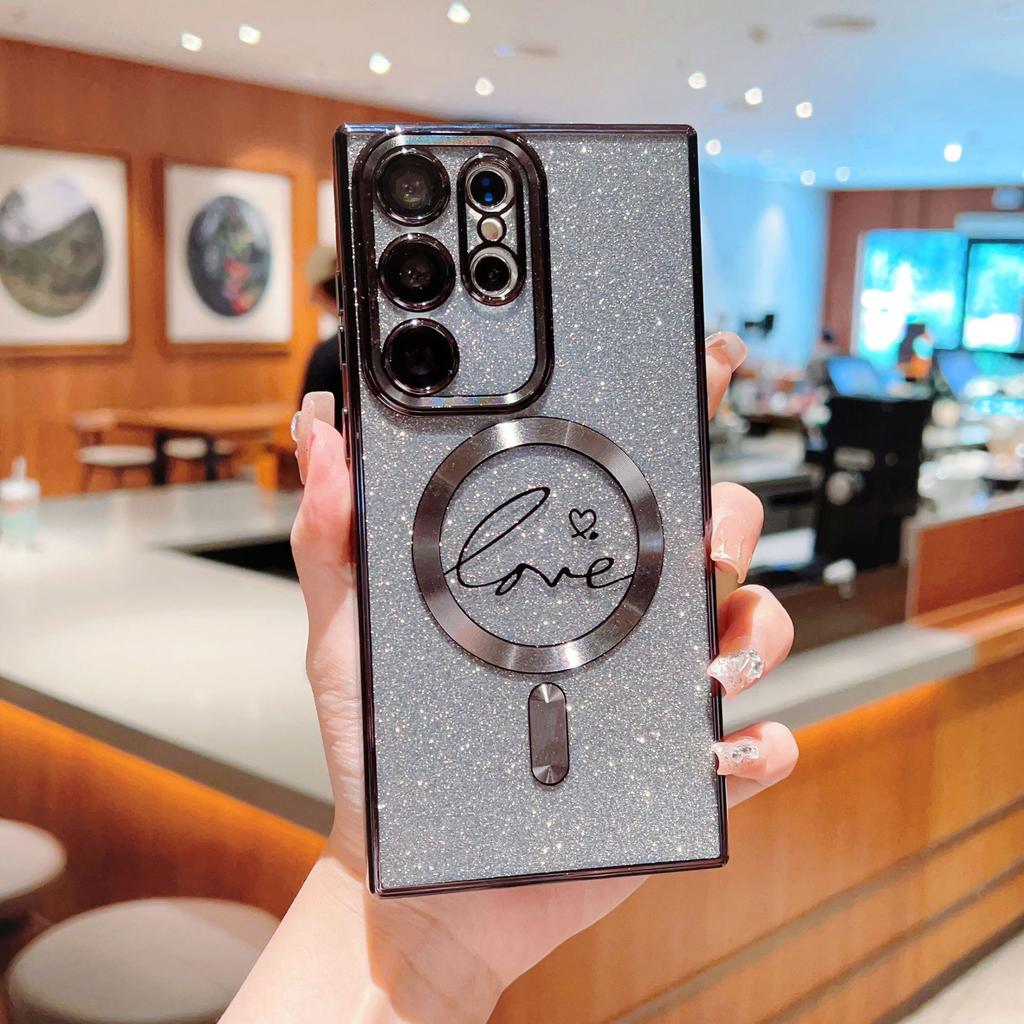 Electroplated magnetic suction love glitter mobile phone case is suitable for Samsung S25ULTRA lens film S24 S25 S23FE