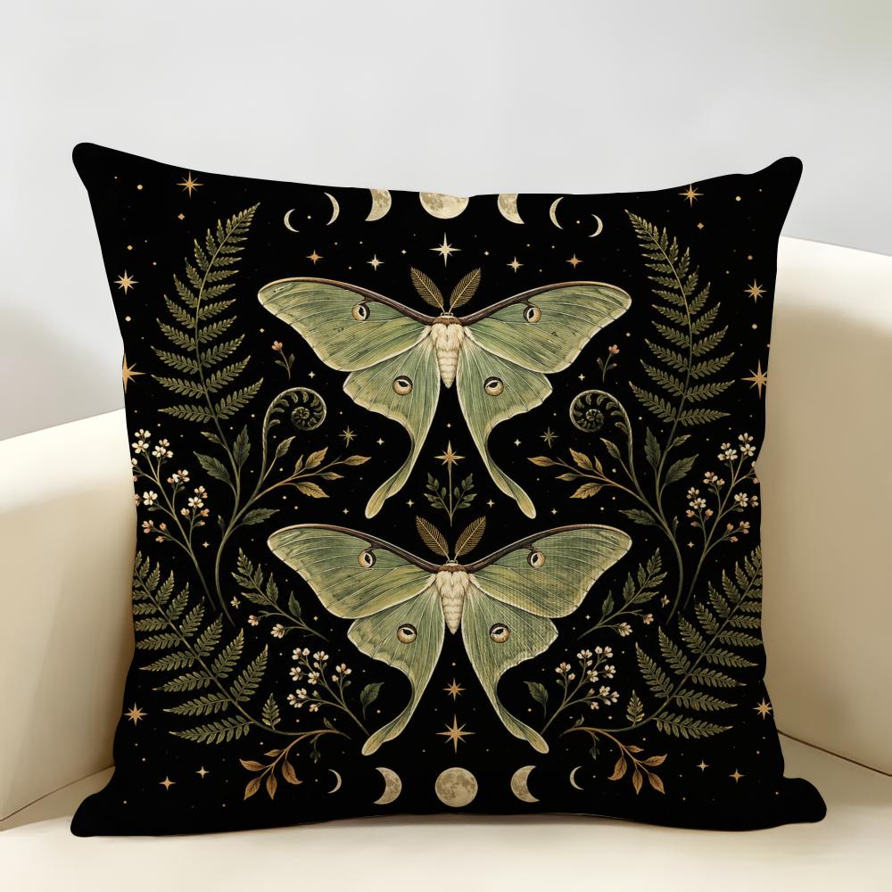 Halloween-Themed Moon And Witch Cushion Cover Durable Hypoallergenic Organic Linen Pillow Cover Washable Skin-Friendly