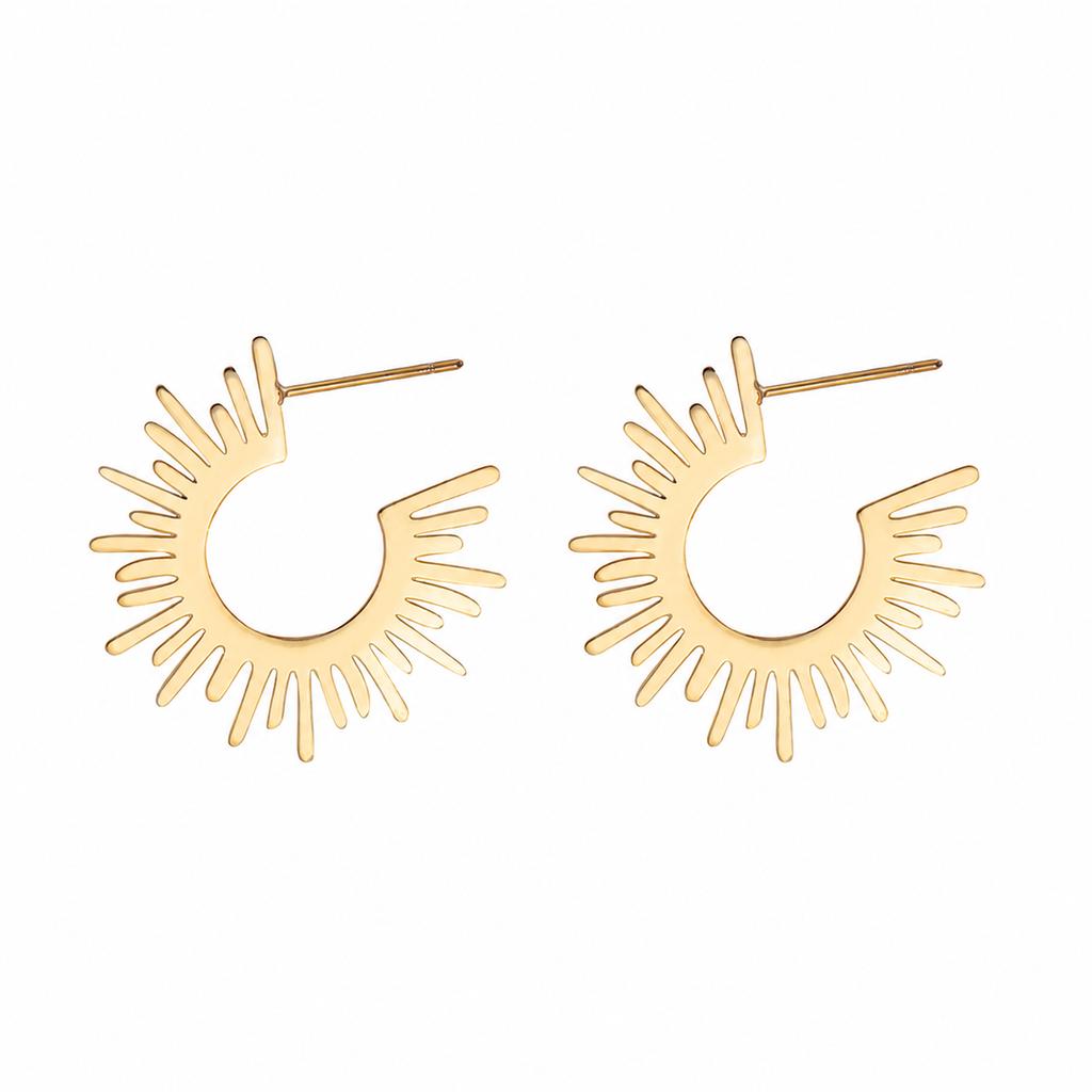 Luxury Minimal Elegant Hot Sale Private Label C Shape 18K Gold Plated Stainless Steel Ear Studs for Women Daily Jewelry Matching