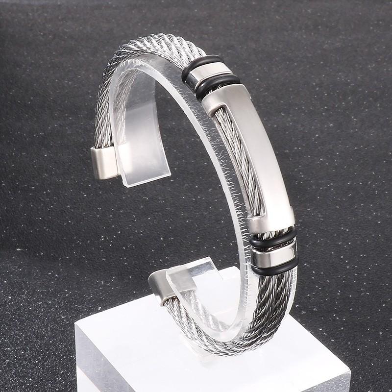 Hip Hop Double Layer Open Bangles For Men Brushed Stainless Steel Wire Mesh Chain Bracelet Male Charm Thick Party Jewelry Gift