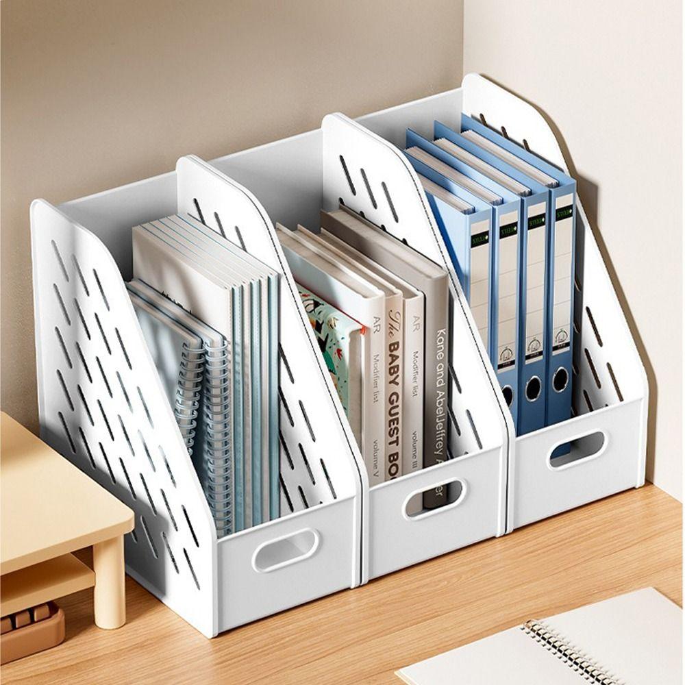 Large Capacity Bookend Stand Hollowed-out File Document Organizer Rack  for Home Office