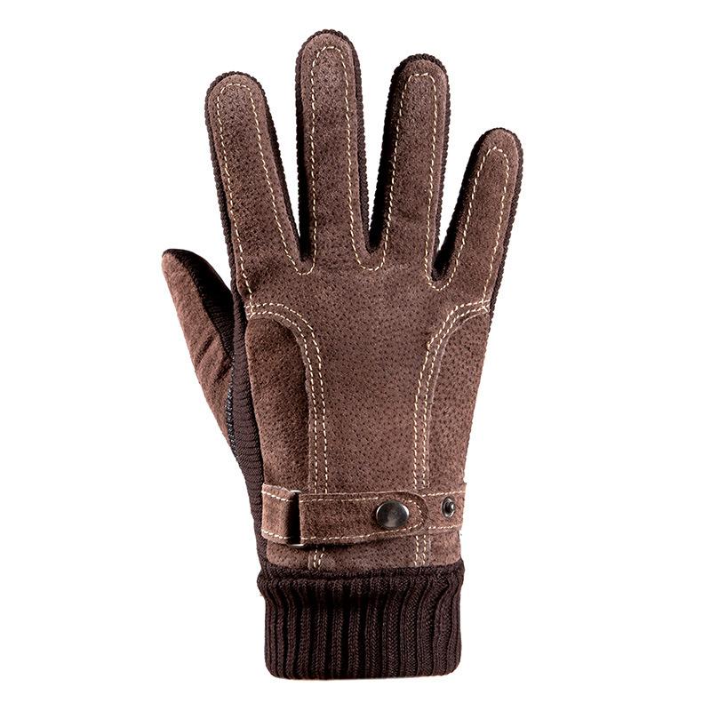 Warm Gloves for Men and Women Pigskin Ribbed Plus Velvet Full Finger Gloves Outdoor Riding Cold Touch Screen Autumn and Winter Gloves
