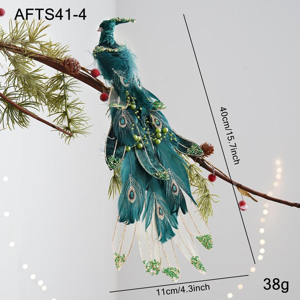 Festive Christmas Peacock Feather Clip Ornament for Home Décor