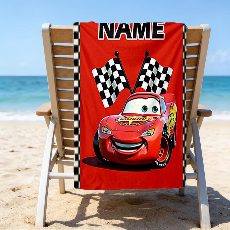 1pc Cars2 Beach Towel with Custom Name, Beach/Swimming/Bath/Picnic/Camping Towel, Suitable for Seaside Beaches