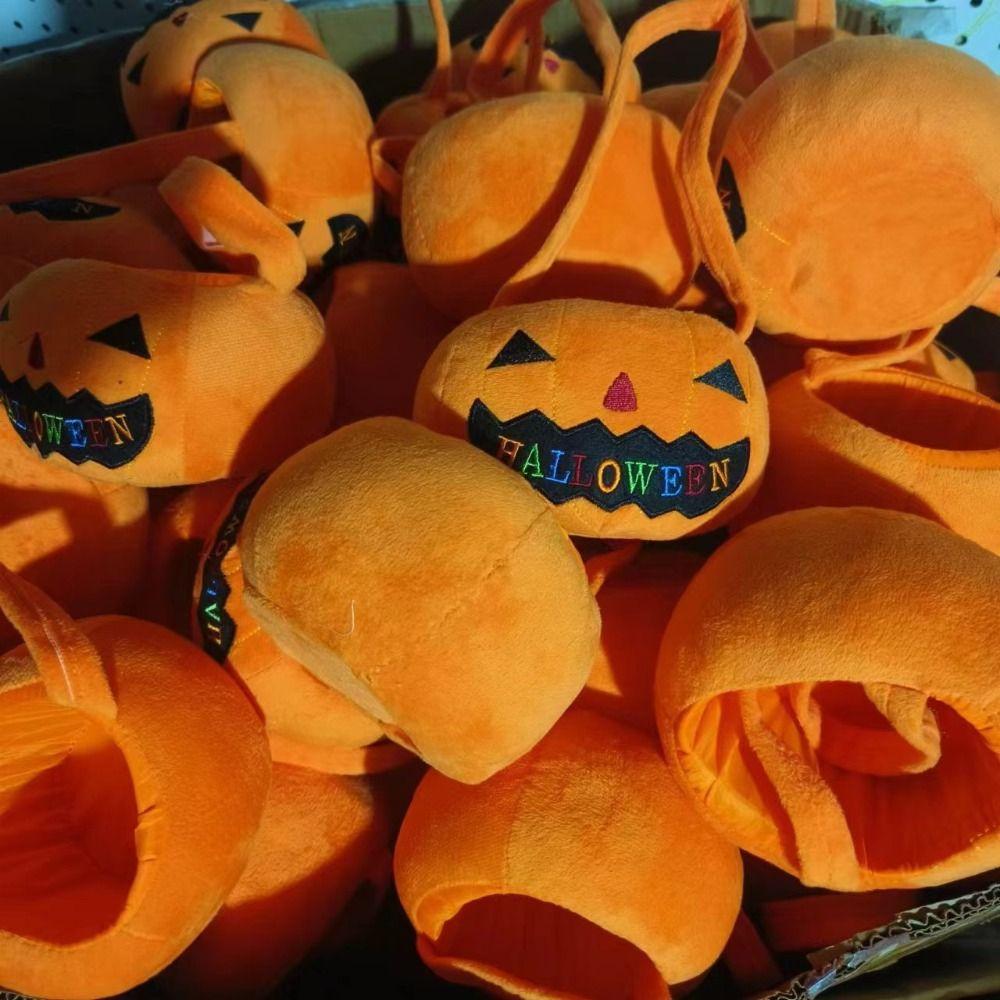 Trick or Treat Pumpkin Candy Bucket Gifts Pouch Stuffed Cotton Tote Bags Halloween Candy Bag Kids