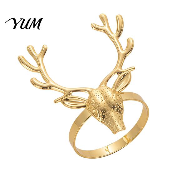 Rustic Woodland Party Decor Christmas Deer Napkin Ring, Metal Elk Head Holder, Reusable Gold Holders Holiday Ring for Dining Table Winter Elegant