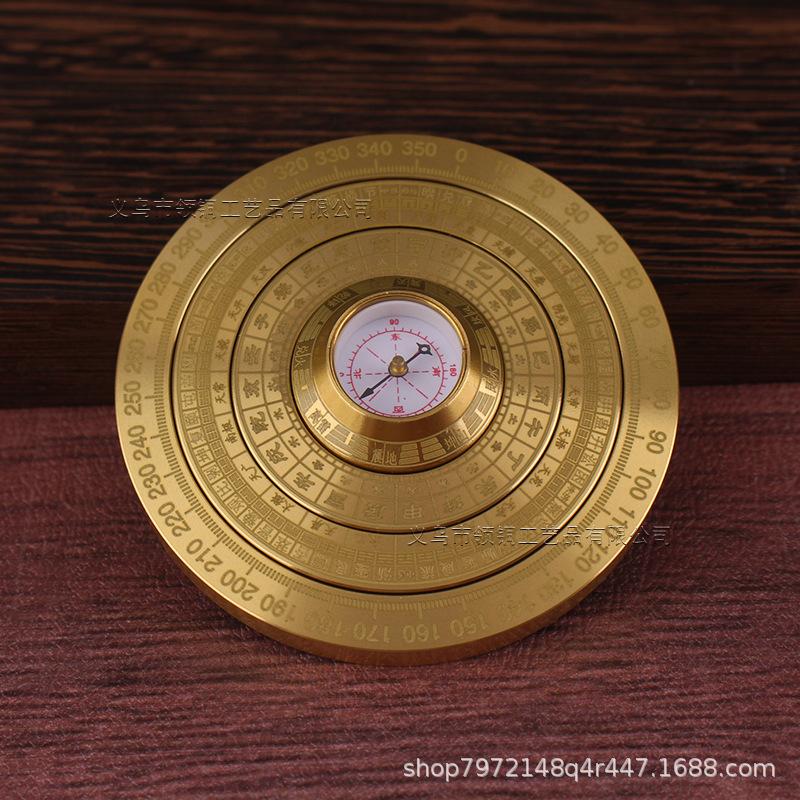 Brass Rotating Handle Multi-Bearing Precision Portable Stress Relief Spiral Compass Bagua Feng Shui Ornament