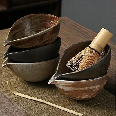 4-5pcs Handmade HomeCoarse Pottery Matcha Tea Set Tool Stand Kit Bowl Whisk Scoop Gift Ceremony Traditional Japanese Accessories
