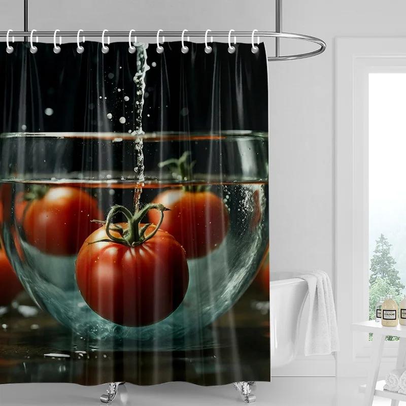 Frucht-Duschvorhang Waschbar Schmutzabweisend Duschkopf-kompatibel Wasserdicht Polyester-Badevorhang Für Heimdekoration