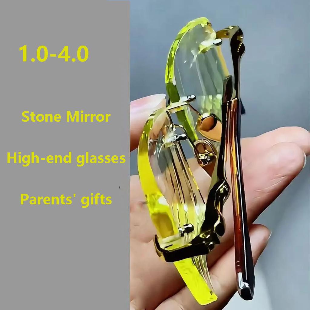 Fashion HD Cutting Edge Reading Glasses for Men Women Natural Bamboo Leaf Green Style Frame Crystal Stone Lens Glasses 100 Degrees -400 Degrees