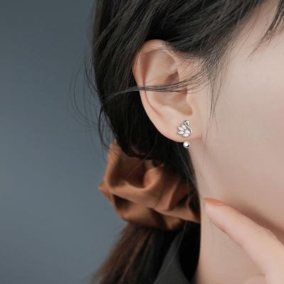 Screw Screw Flash Diamond Swan Stud Earrings Classic Fashion Design Sense French Elegance Cute Animal Rear Hanging Earrings
