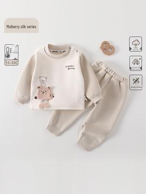 Verdicktes Baby-Kapuzenpullover-Pyjama-Set aus Seidenvelours für Herbst/Winter - Zweiteilig für Jungen und Mädchen