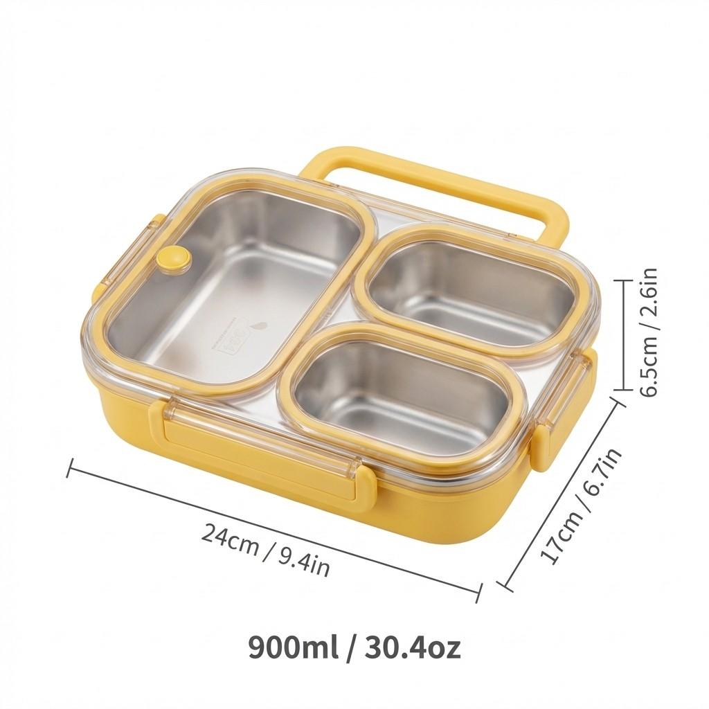 

900/1200ML Portable 304 Stainless Steel Divided Lunch Box Large Capacity Sealed Food Container for Students Adult Microwave Safe