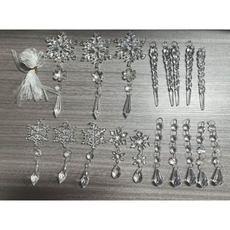 18Pieces Premium Acrylic Ice Christmas Ornamentation Crystal Snowflake Transparent Decors For Indoor Festival Display