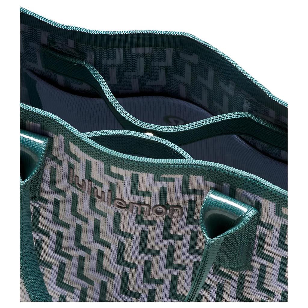 Lululemon Klassische 8L Gestrickte Große Kapazität Tragetasche Einkaufstasche Schulter Crossbody Damen Tote Blau-Grün LW9FTRS-071815