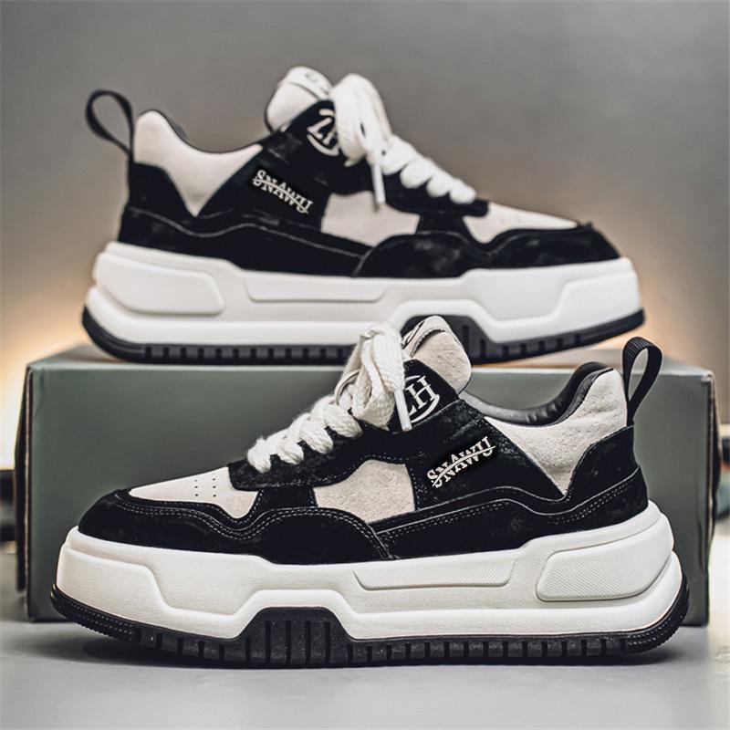 Men's 2025 Spring Korean Style Red Fashion Casual Thick-Soled Height-Increasing High-End Sports Shoes for Teenagers.