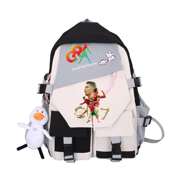 

Animation CR7 print color blocking backpack simple niche school bag for male and female students long distance travel bag