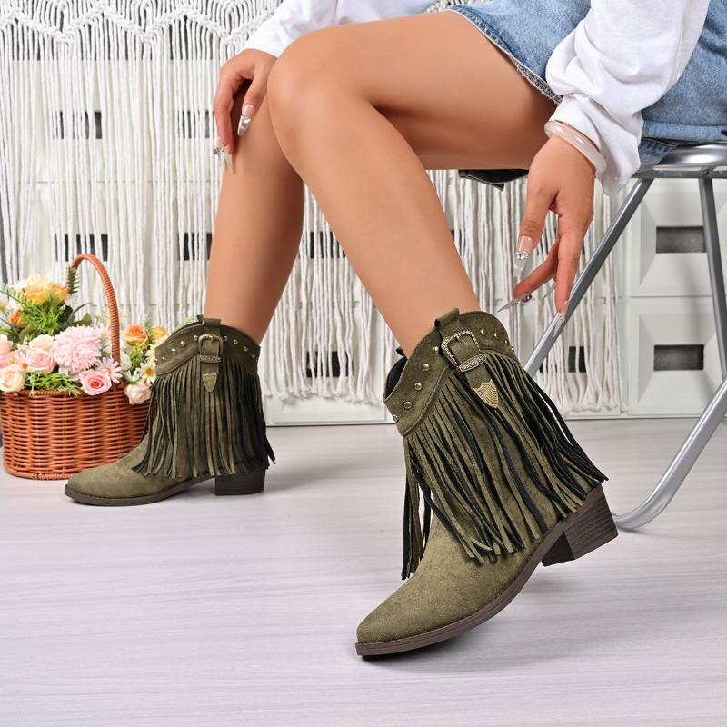 Fashion New Womens Short Boots Metal Buckle Non-slip Wear-resistant Block Heel Shoes Thick Heel Women's Suede Ankle Boots