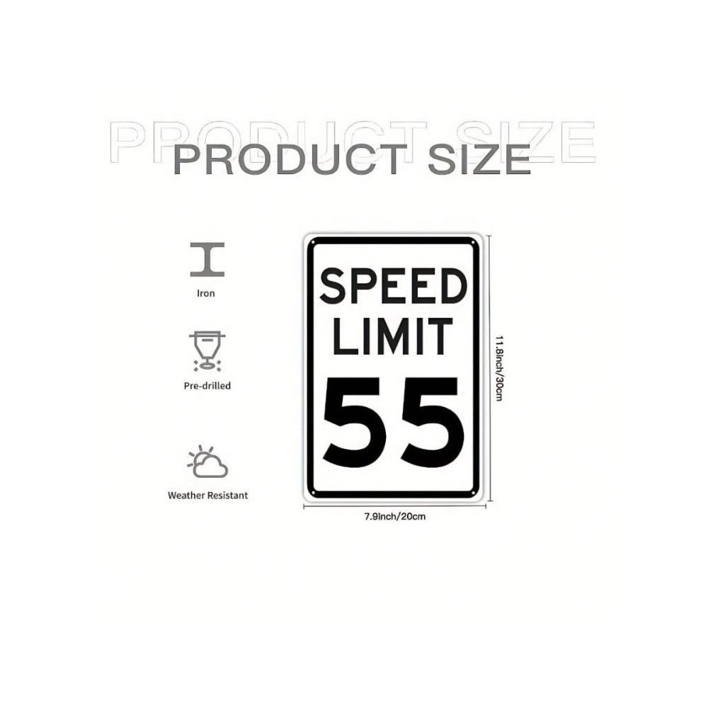 Vintage 55 MPH Speed Limit Metal Sign 20x30cm Garage Wall Decor