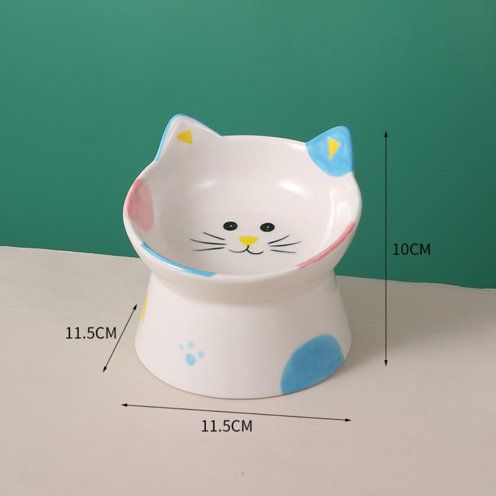 Cartoon 15° Tilted Elevated Cat Bowl Anti-Regurgitation Ergonomic Cute Pet Feeder Easy Clean Non-Slip Raised Feeding Bowl Indoor