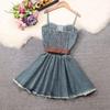 2025 Summer Plus Size Retro Denim Waist-Cinching Slip Dress for Women