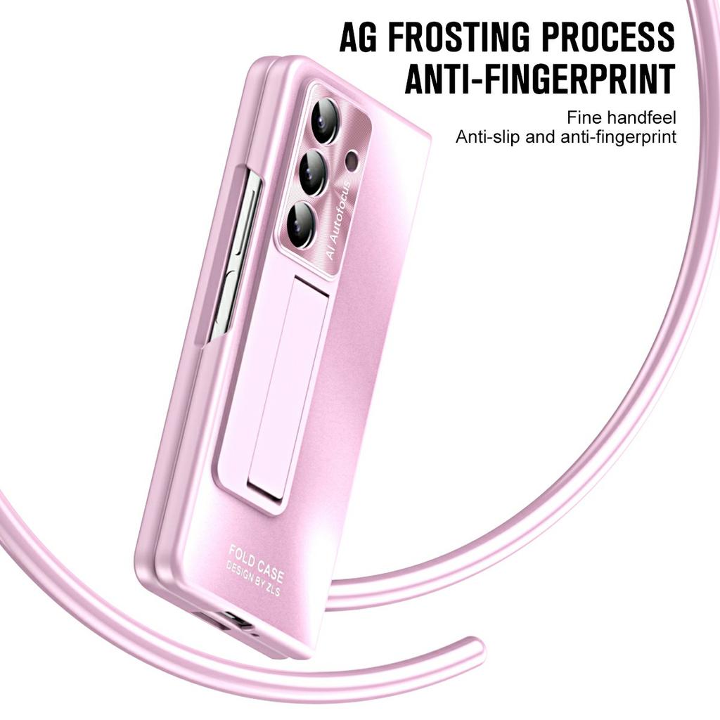 For Samsung Galaxy Z Fold7 5G Case Kickstand Matte PC Phone Cover with Tempered Glass Film
