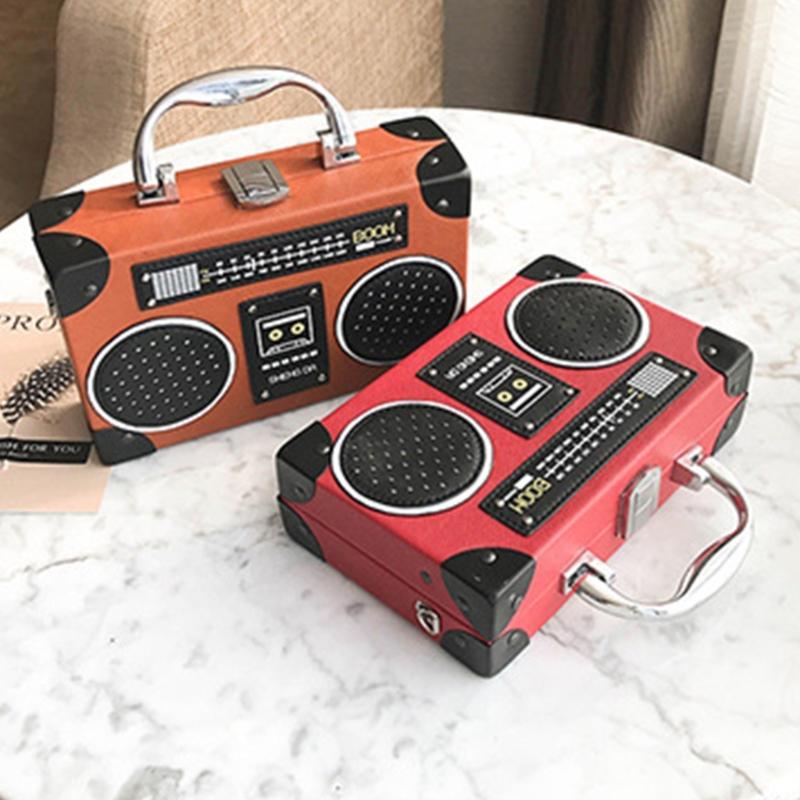 Women Radio Shape Shoulder Bag Simple Messenger Bag Creative Handbag and Purse Evening Bag PU Leather Crossbody Bag