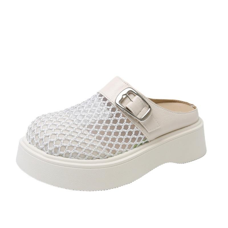 

Thick-bottomed bag head and half slippers for women in the summer of 2025, new outside sandals, lazy people with one pedal, soft leather Boken 40 білий