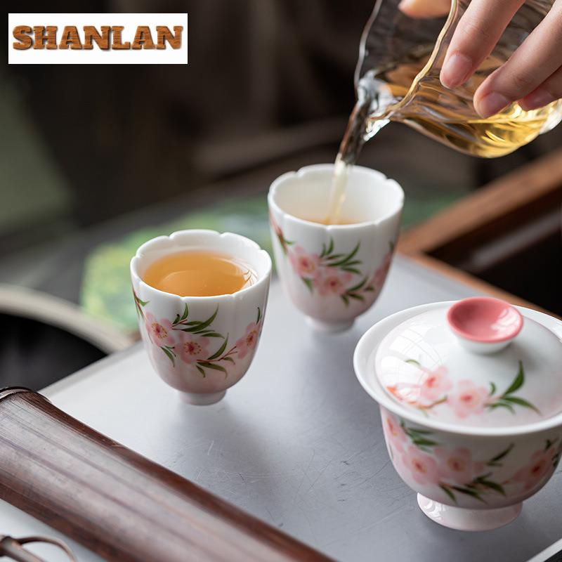 2pc/lot Hand-painted Peach Blossom Teacup Creative Tea Bowl Cute Cup Tea-tasting Smelling Cup Chazhan Master Cups Teaware 50ml
