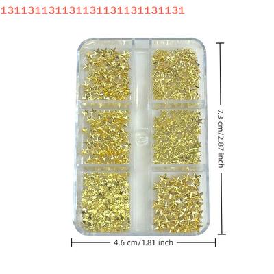 Manicure Charms Flatback Nail Accessories Nail Parts 6 Grids Metallic Gold Silver Nail Art Rhinestones Pentagrams Rivet Decor