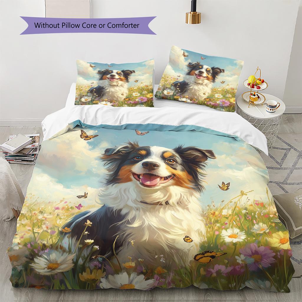 Australian Shepherd dog Pattern Bedding Home Decoration Birthday Gift (1 * duvet cover + 2 * pillowcase, without core)