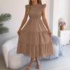 women's Ruffle Trim Smocked High Waist Midi Dress A Line Tiered Casual Summer Sundress