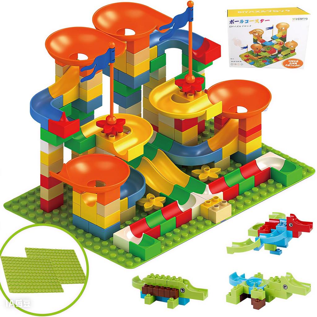 HIUME Block Coasters, Gift-Ready Packaging, Duplo Compatible, Pythagora Switch Educational Toy, Marble Roller, Slope Toy, Blocks, Ball Roller,