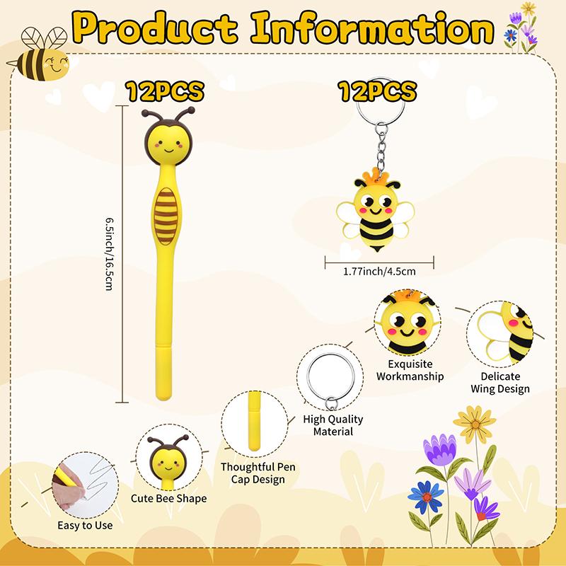 12 Sets Bienen-Partygeschenke enthalten niedlichen Bienen-Schlüsselanhänger, Goodie-Bag-Geschenke, Dankeskarten-Anhänger und Organza-Geschenktüten für Geburtstag