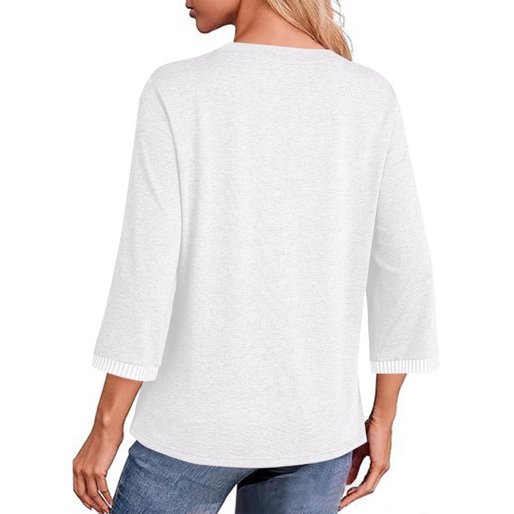 Women's T-shirt Solid Color Round Neck 3/4 Sleeve Top