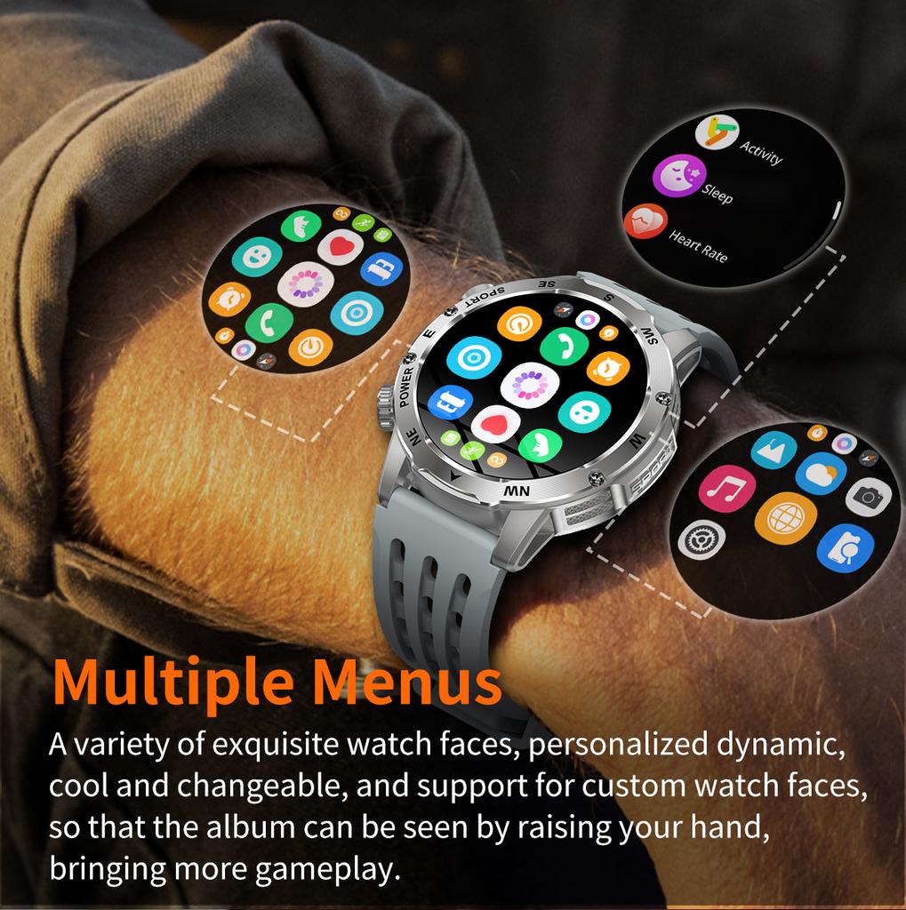 SACOSDING 800mAh Bateria de Grande Capacidade Smartwatch Masculino Outdoor Bússola Lanterna IP68 Esportivo Fitness Chamada de Voz Homem Smartwatch