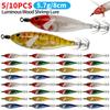5/10PCS 5.7g 8cm Simulation Glow Wood Shrimp Lure Lead Sinker Shrimp Bait Clamp Hook Squid Hook Sea Fishing Octopus Squid Bait