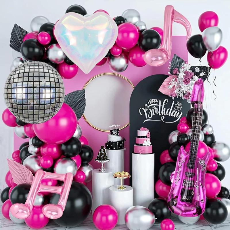 Music Note Balloons for Music Party Laser Rainbow Heart Disco Balloon Guitar Foil Balloon Concert Music Birthday Decoration