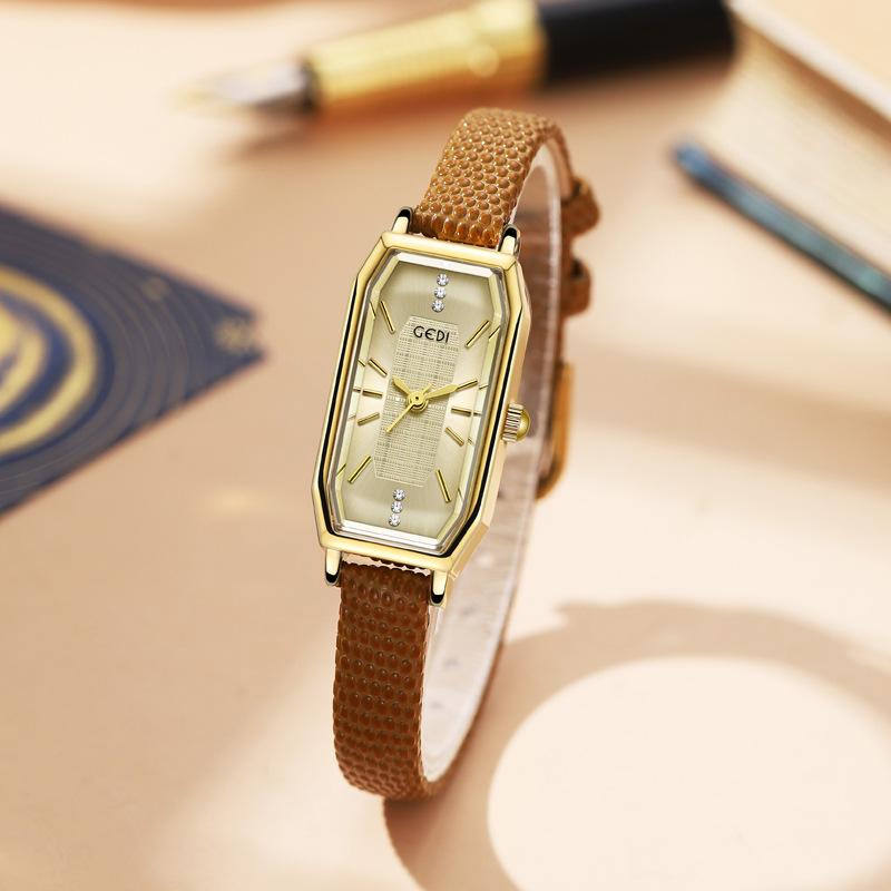 Retro Small Square Watch Niche High-End Waterproof Middle School Student Watch Small Leather Quartz Watch