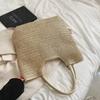 Women Straw Tote Handbag Large Capacity Crochet Beach Handbag Solid Color Weaving Travel Handbag Ladies Summer Daily Bag