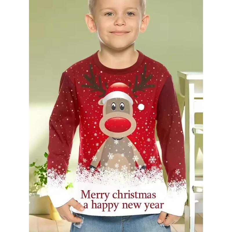 Îmbrăcăminte pentru copii Băieți Tricou Mânecă Lungă Imprimeu Moș Crăciun Haine Copii Primăvară Toamnă Haine Elegante pentru Petrecere de Crăciun Haine Fete