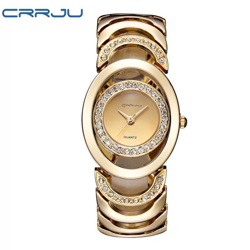 Casual Wrist Watch Kobiety Różowe złoto Bransoletki Zegarki Rhinestone Watch Clock