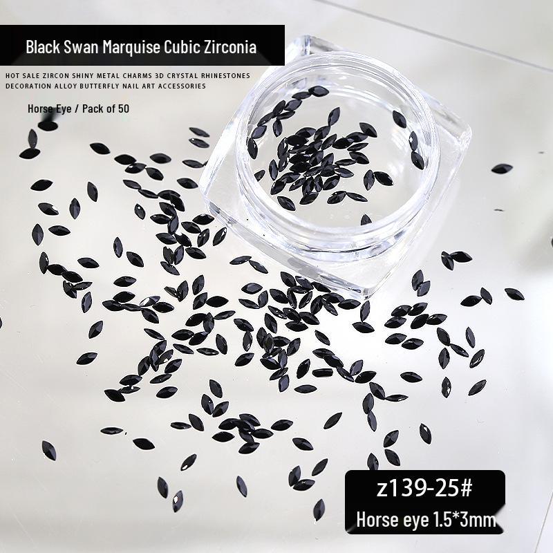 Black Swan Zirconia Nail Art Marquise & Water Drop Decorations