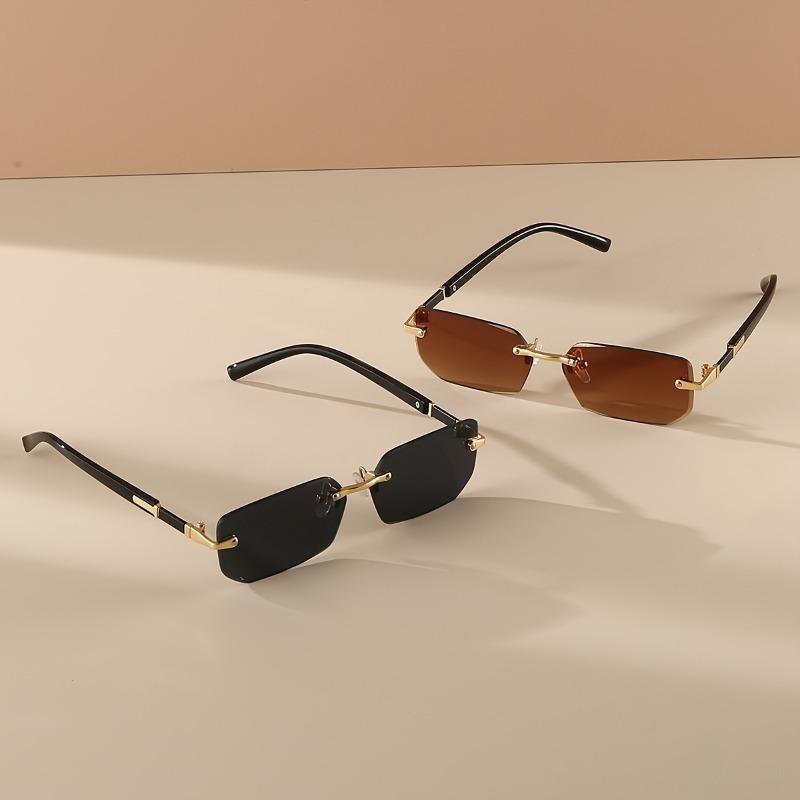 2 uds. Gafas de Moda Sin Marco de Lujo Retro Bisagra de Metal Lentes de Espejo de PC Adecuadas para Hombres y Mujeres