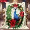 1pc 2D Peacock Christmas Wreath Theme Pattern Flannel Blanket, Soft HD Digital Print, Cooling Blanket All-Season Use! Soft And Breathable 100% Polyest