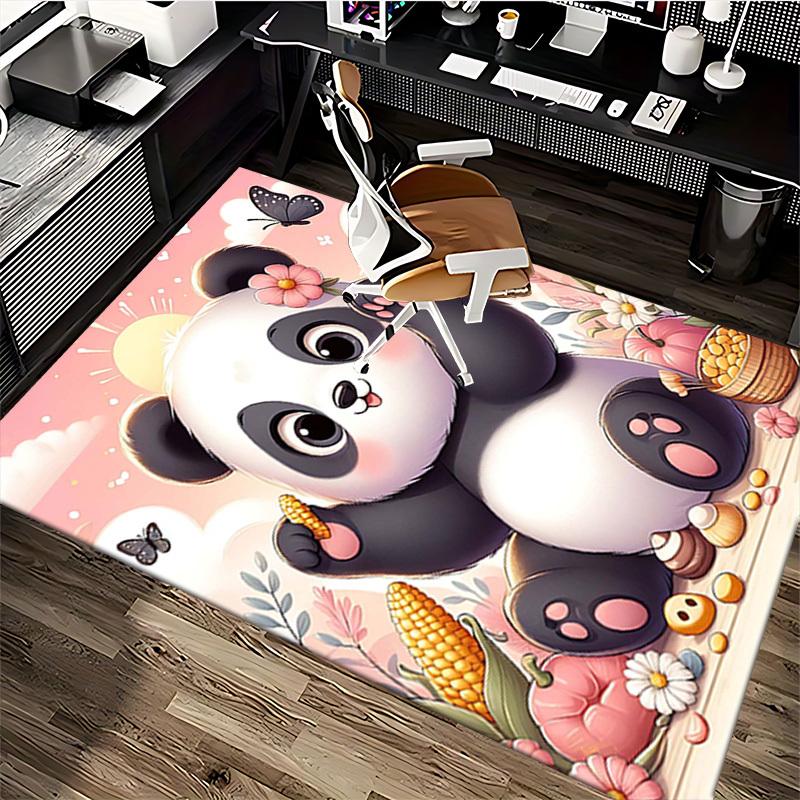 1pc Panda with Flower Chair Mat - Anime Cartoon Design, Non-Slip Carpet for Office Chair, Suitable for All Seasons, Home Decor, Living Room, Bedroom,